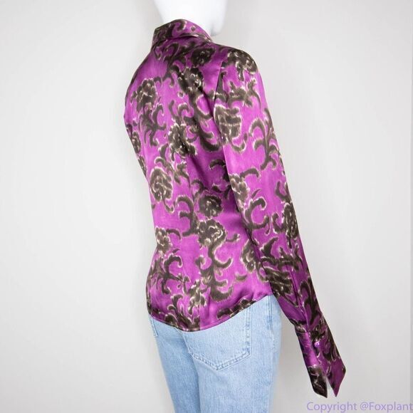 Linda Allard Ellen‎ tracy silk floral print purple shirt, size Petite 2 - Picture 14 of 16